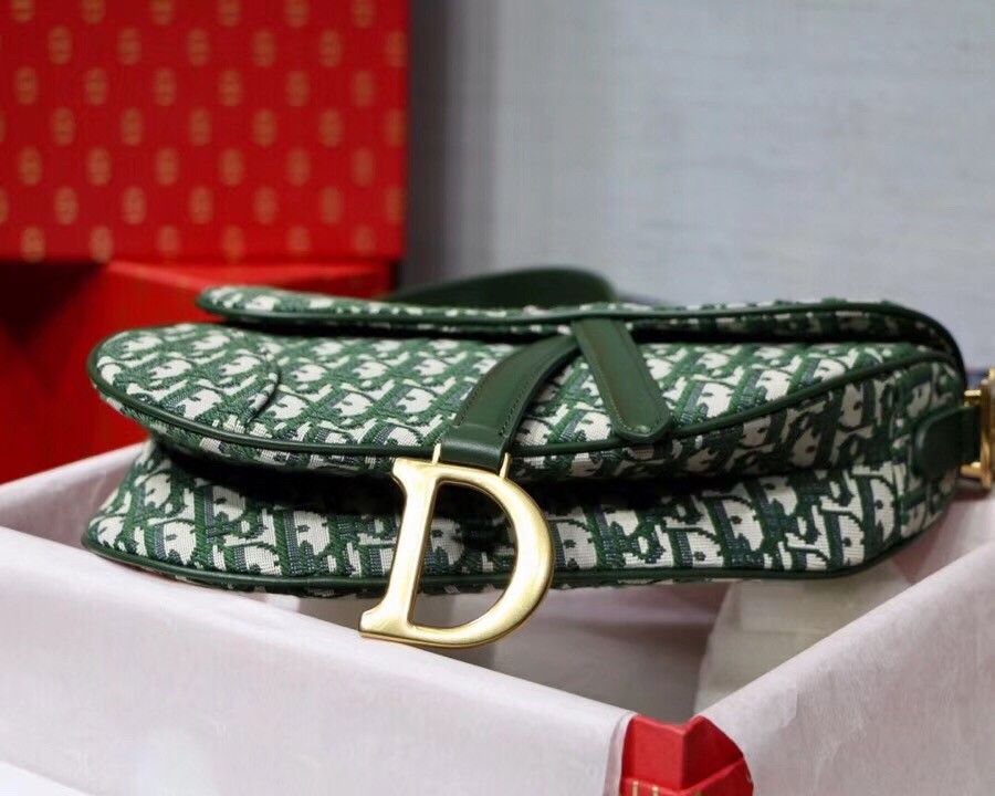 D*or saddle bag in green oblique jacquard canvas