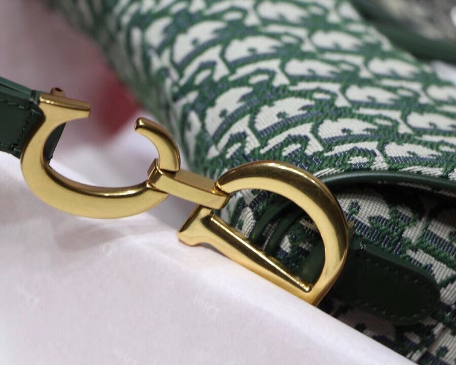 D*or saddle bag in green oblique jacquard canvas
