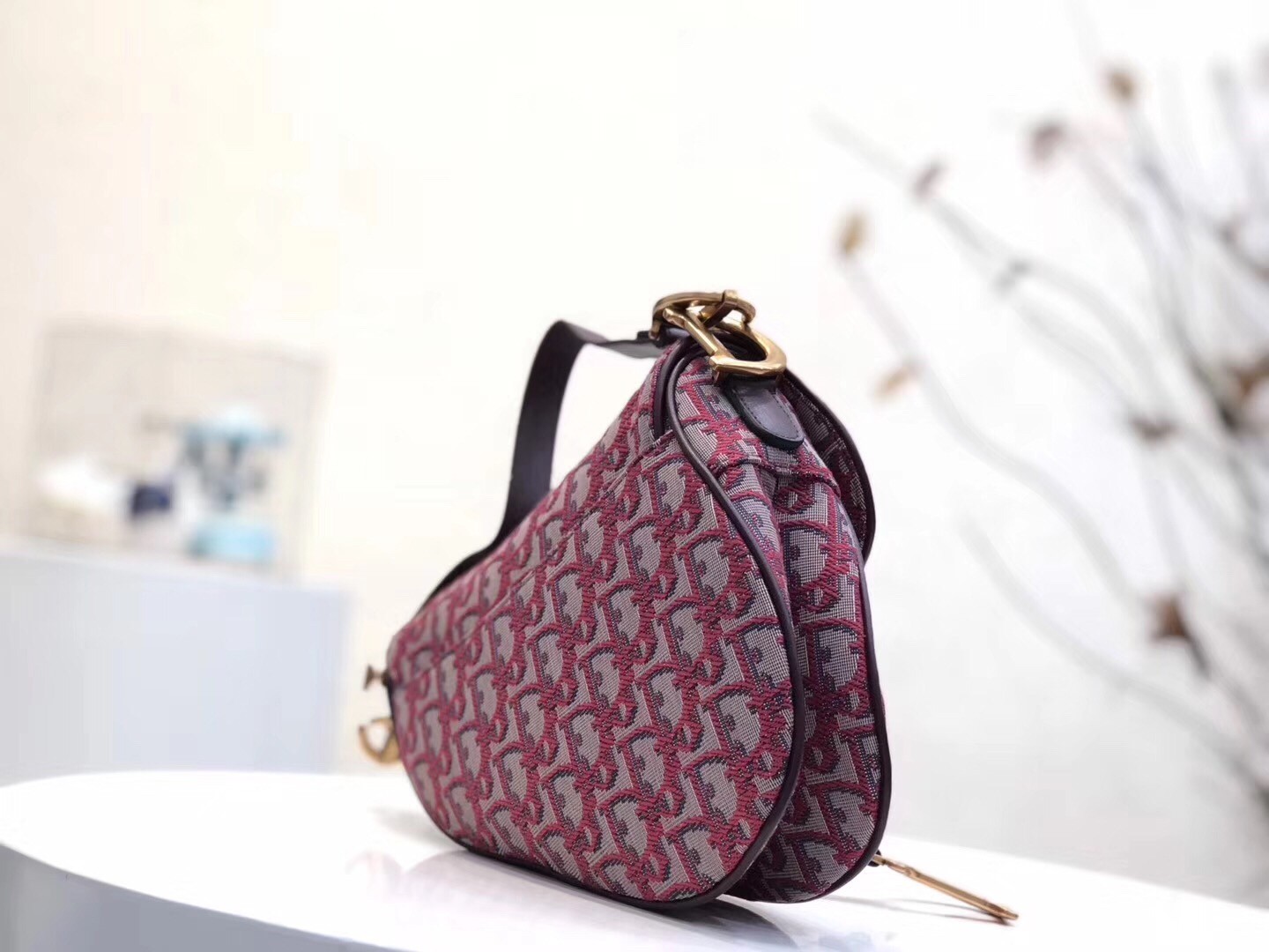 D*or saddle bag in bordeaux oblique jacquard canvas