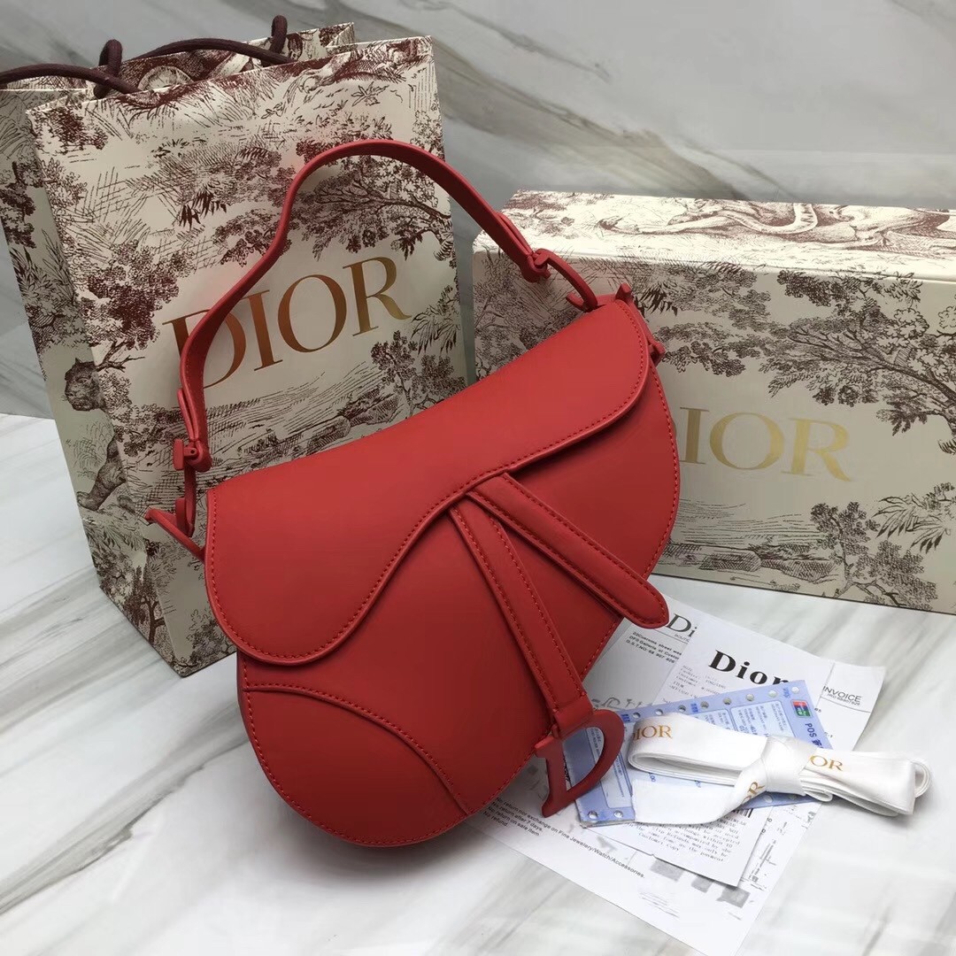 D*or saddle bag in cherry red matte calfskin