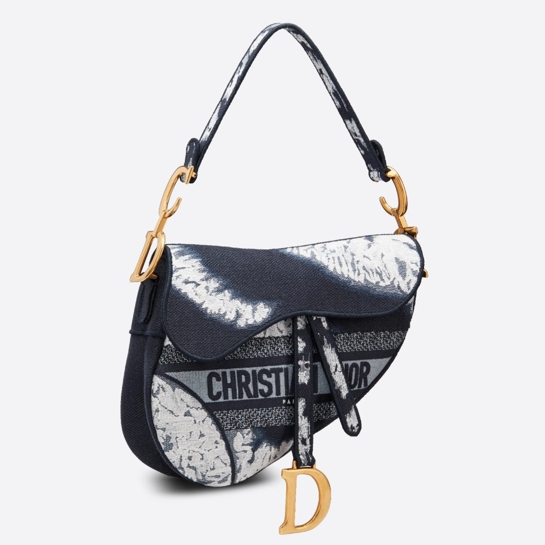 D*or saddle bag in blue multicolor tie embroidery