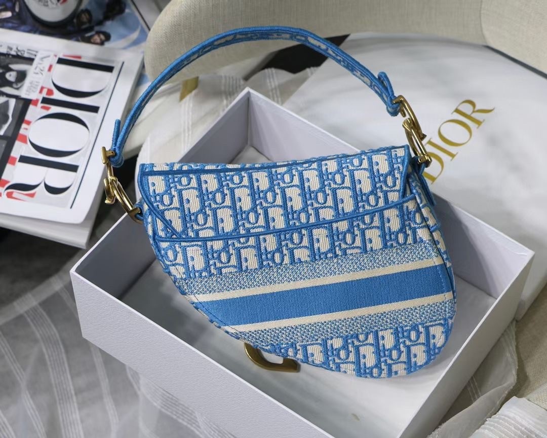 D*or saddle bag in cornflower blue D*or oblique embroidery