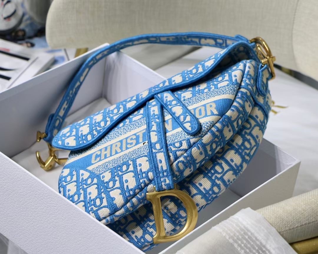 D*or saddle bag in cornflower blue D*or oblique embroidery