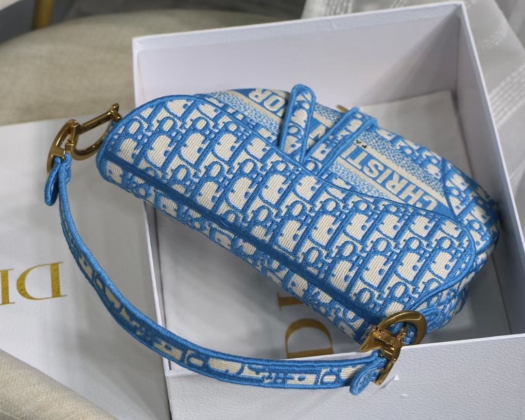 D*or saddle bag in cornflower blue D*or oblique embroidery