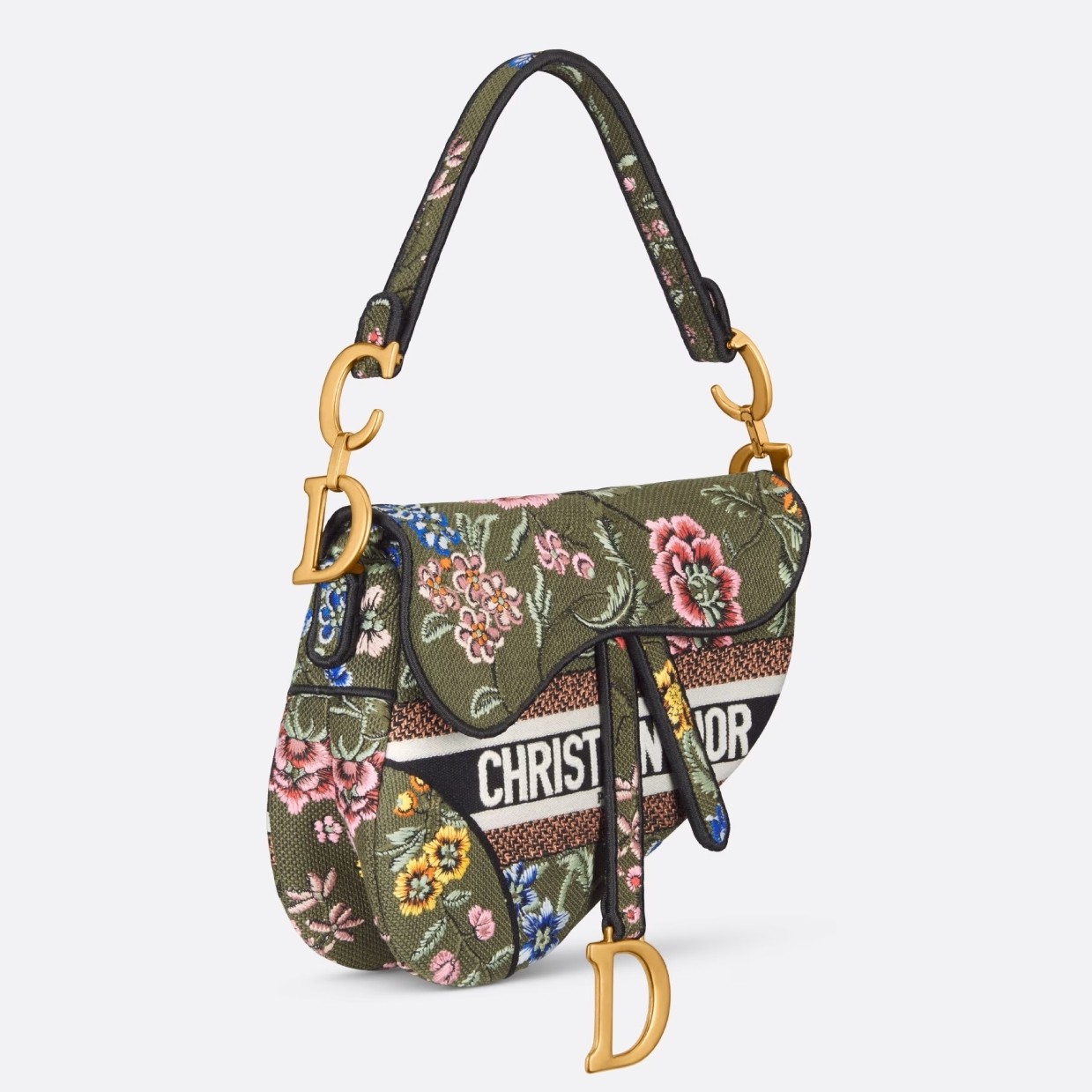 D*or saddle bag in green multicolor D*or petites fleurs embroidery