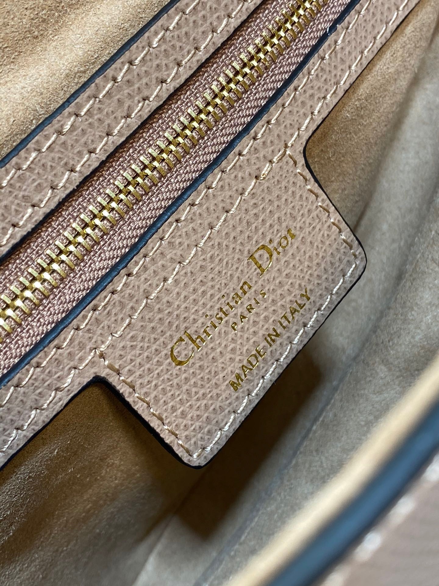 D*or saddle bag with strap in blush grained calfskin