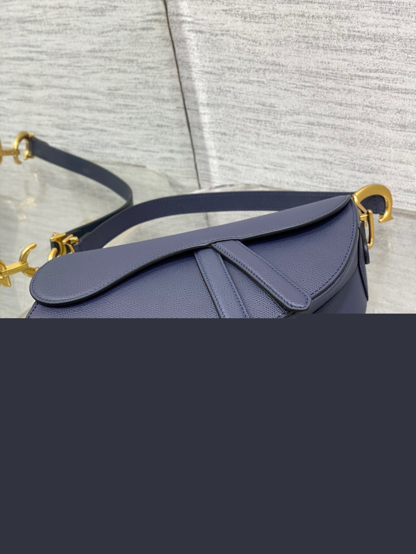 D*or saddle bag with strap in indigo blue grained calfskin