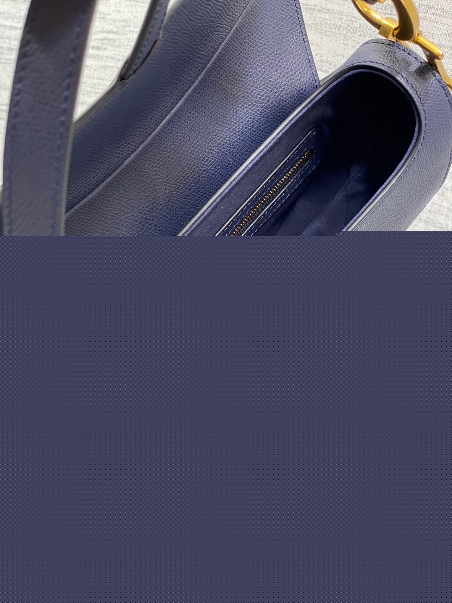 D*or saddle bag with strap in indigo blue grained calfskin