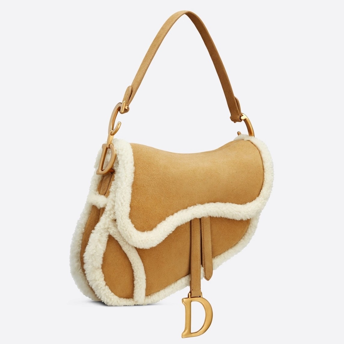D*or saddle bag in camel shearling