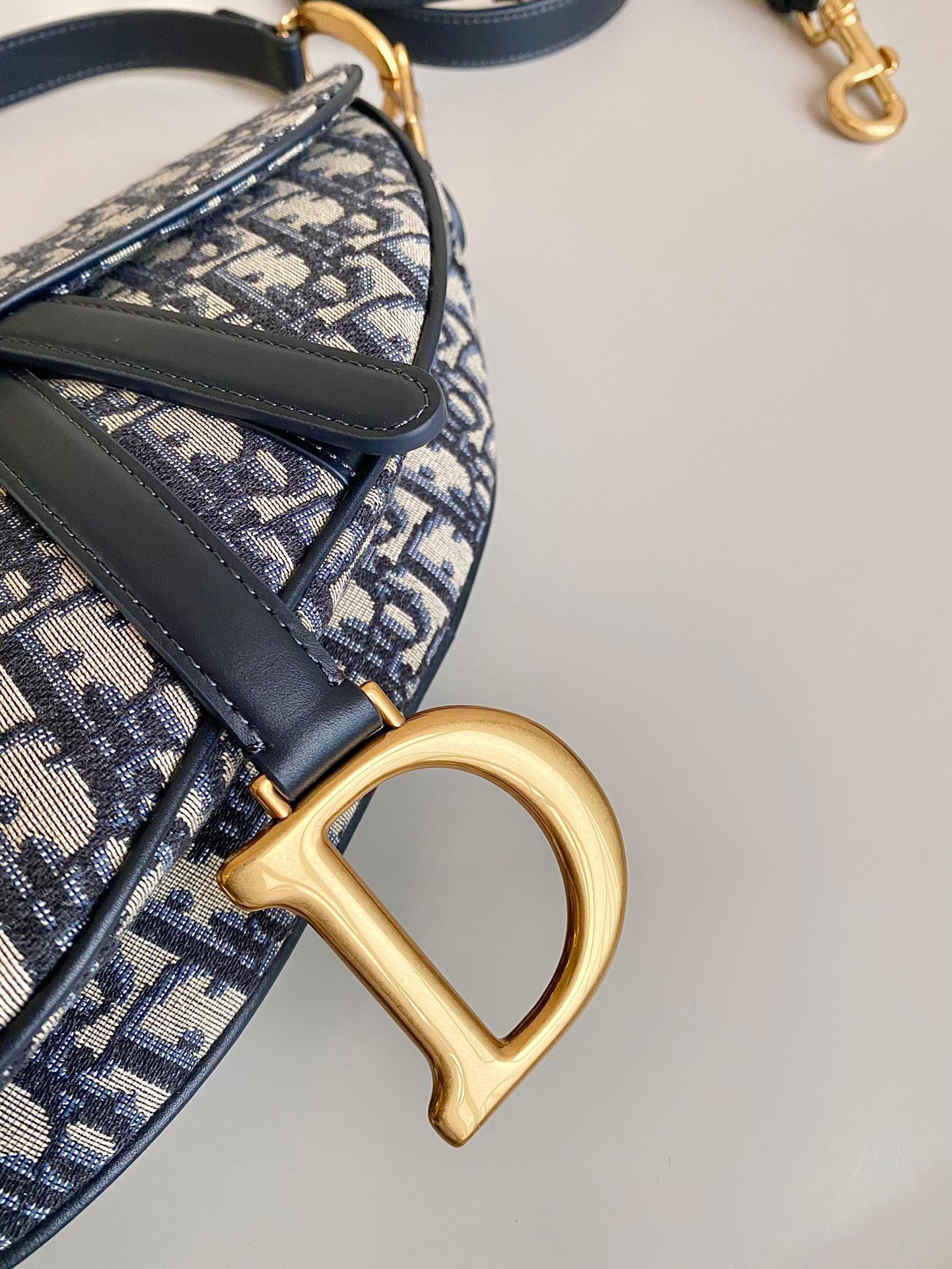 D*or saddle bag with strap in blue oblique jacquard