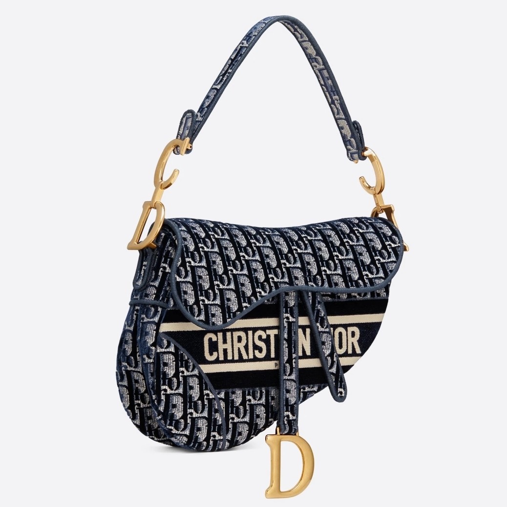 D*or saddle bag in blue D*or oblique embroidered velvet