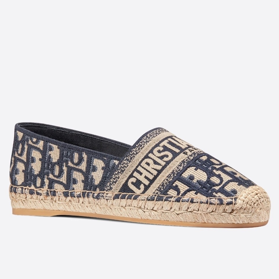 D*or granville espadrille in blue oblique embroidered cotton