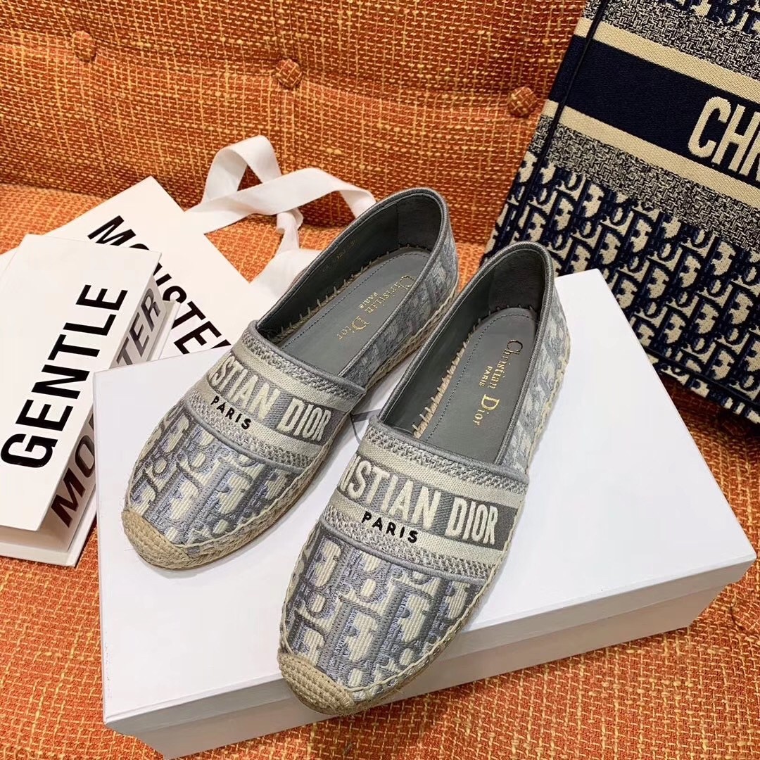 D*or granville espadrille in grey oblique embroidered cotton