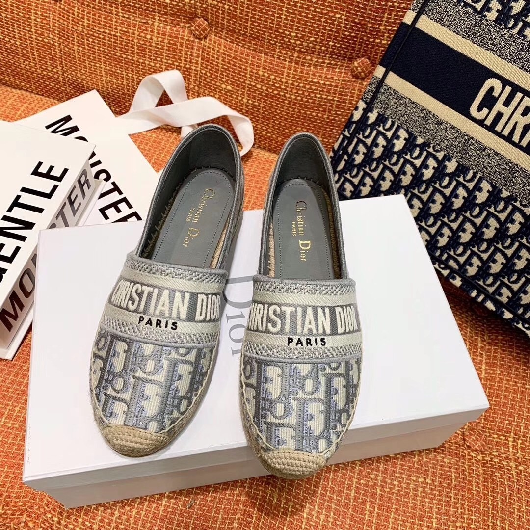 D*or granville espadrille in grey oblique embroidered cotton