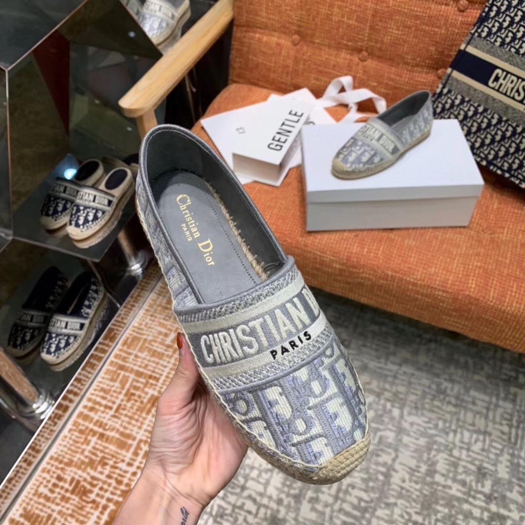 D*or granville espadrille in grey oblique embroidered cotton