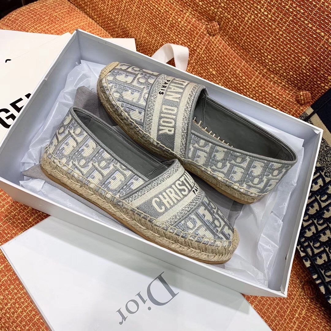 D*or granville espadrille in grey oblique embroidered cotton