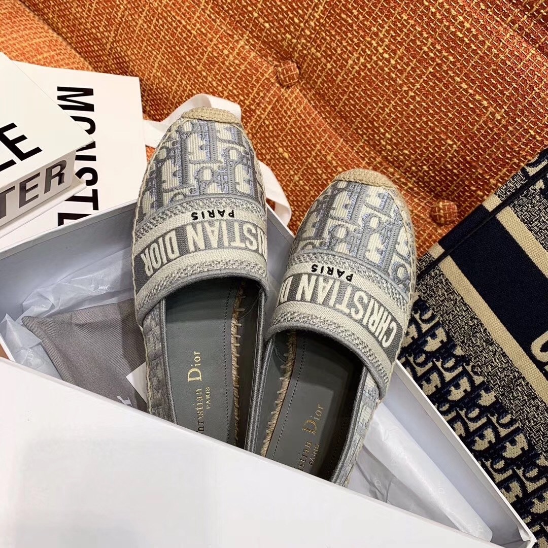 D*or granville espadrille in grey oblique embroidered cotton