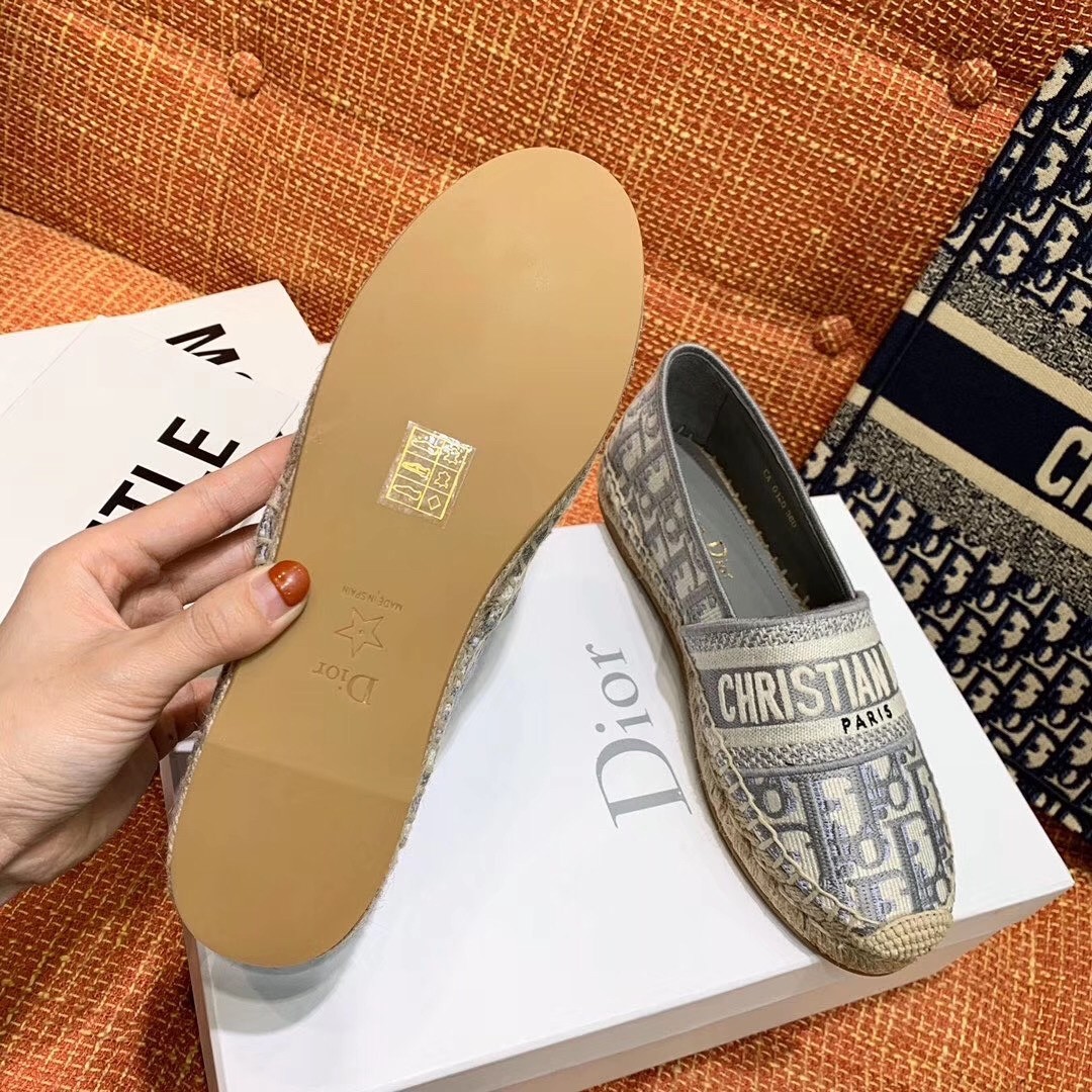 D*or granville espadrille in grey oblique embroidered cotton
