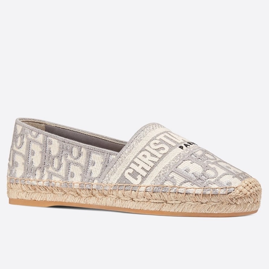 D*or granville espadrille in grey oblique embroidered cotton
