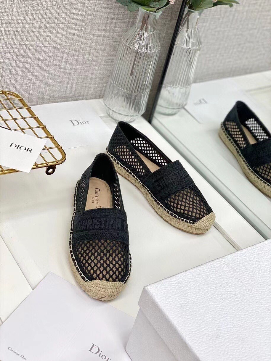 D*or granville espadrille in black mesh embroidery