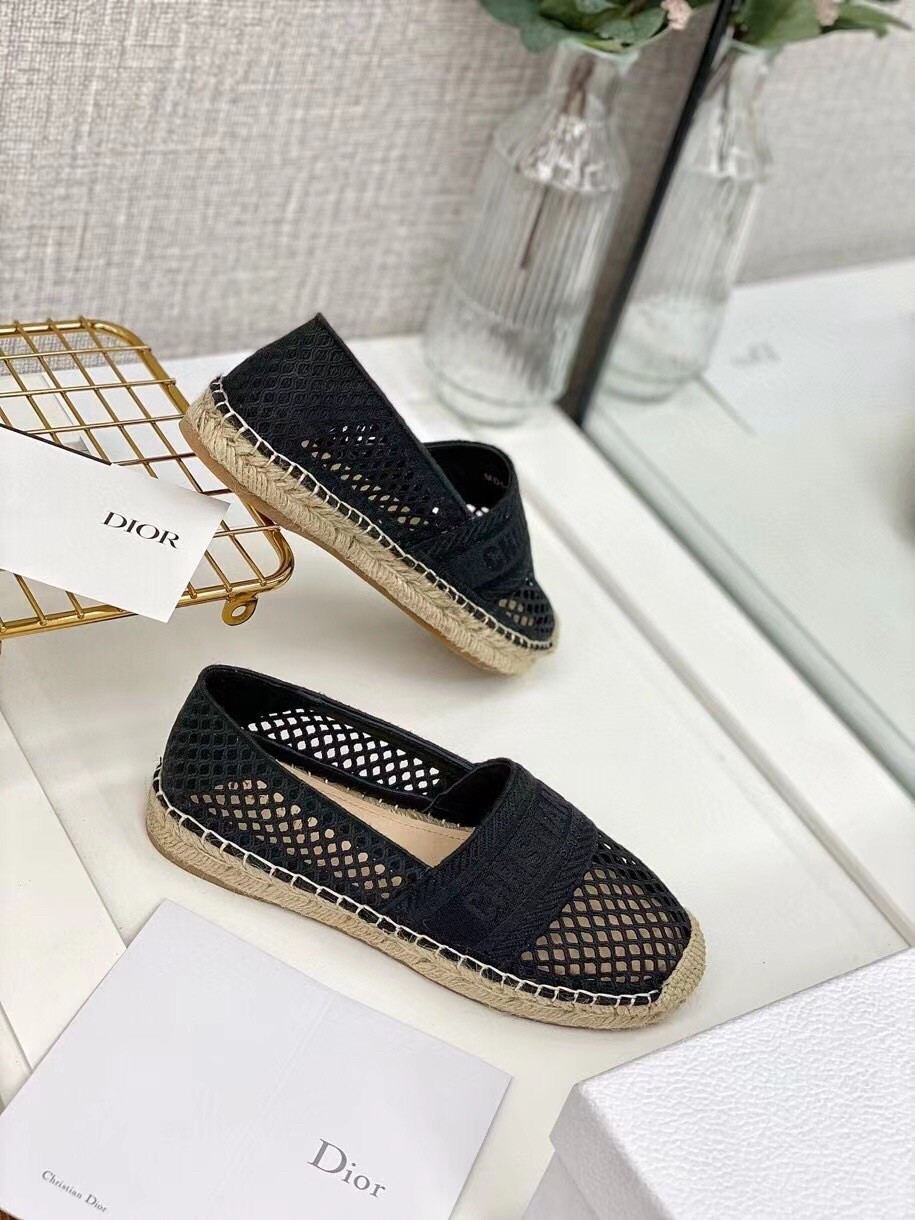 D*or granville espadrille in black mesh embroidery