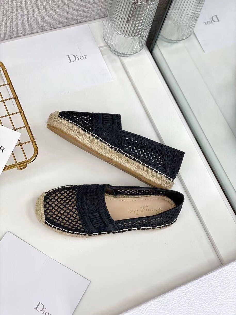 D*or granville espadrille in black mesh embroidery