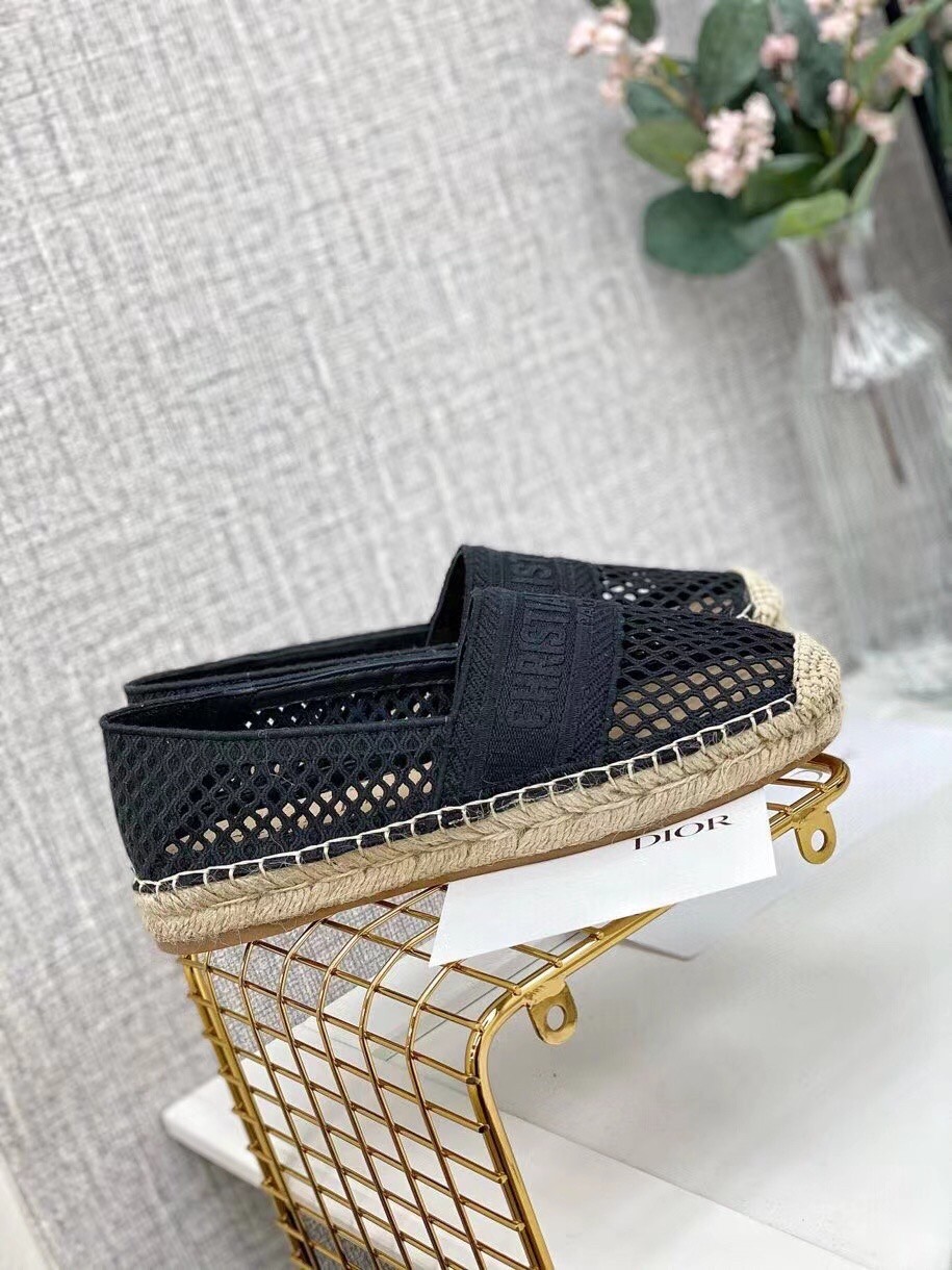 D*or granville espadrille in black mesh embroidery
