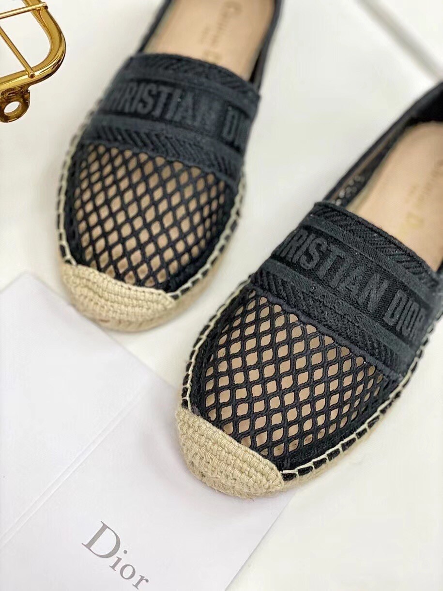 D*or granville espadrille in black mesh embroidery