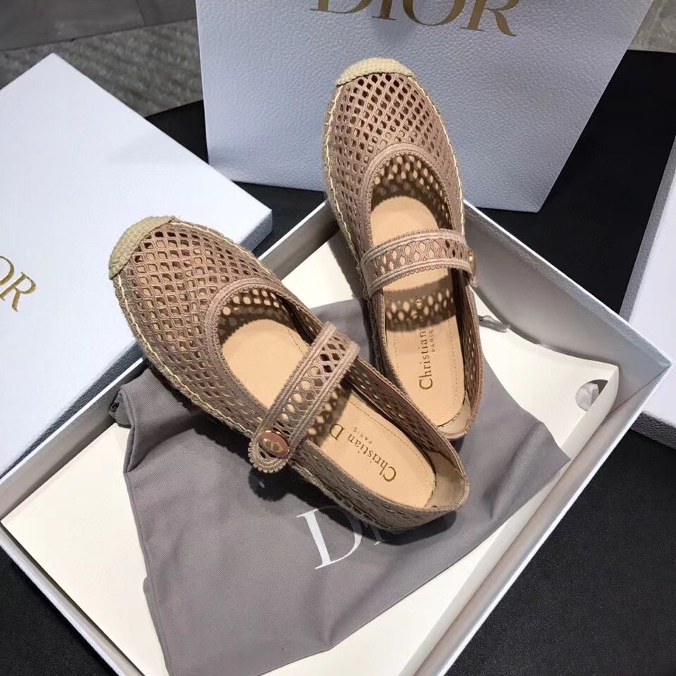 D*or caro espadrille ballerina flat in nude mesh embroidery