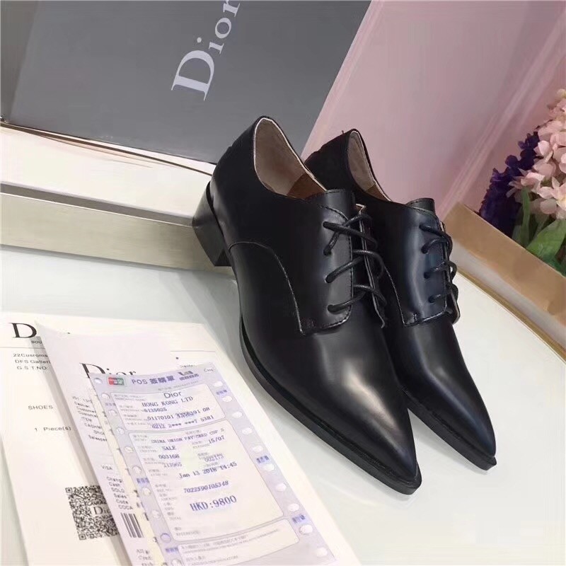 D*or black la derby flat shoe with white star