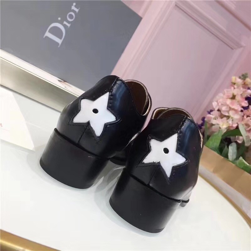 D*or black la derby flat shoe with white star