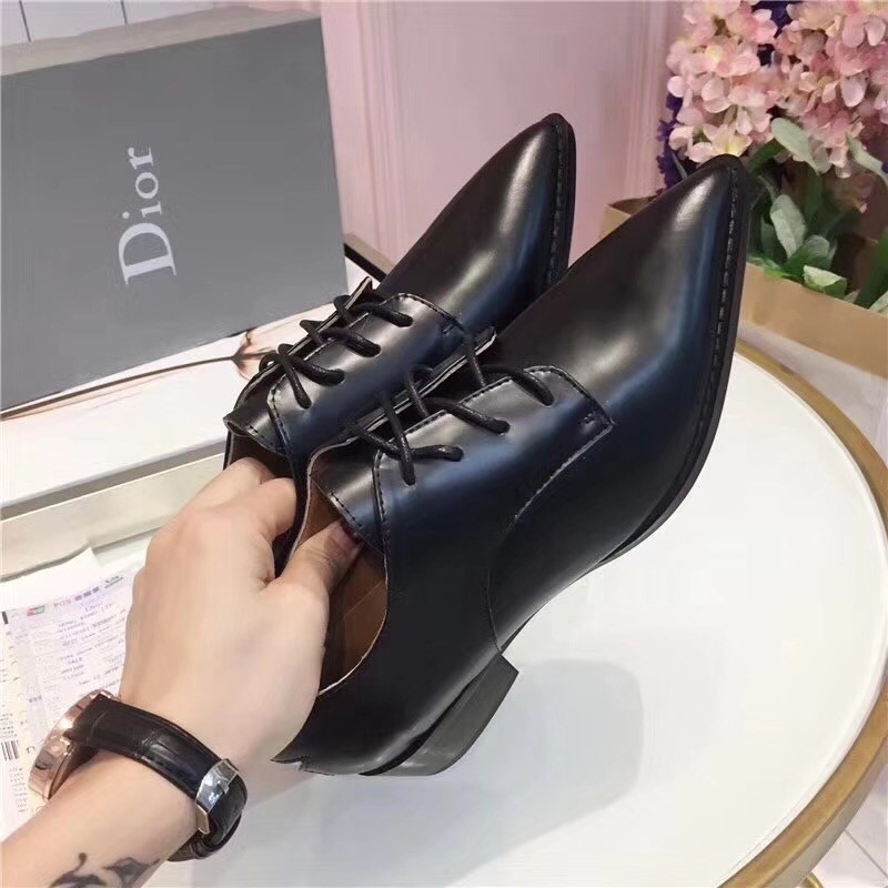 D*or black la derby flat shoe with white star