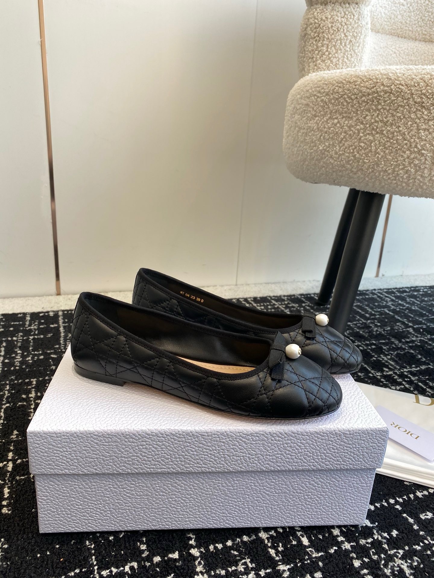 D*or ballerina flats in black quilted cannage calfskin