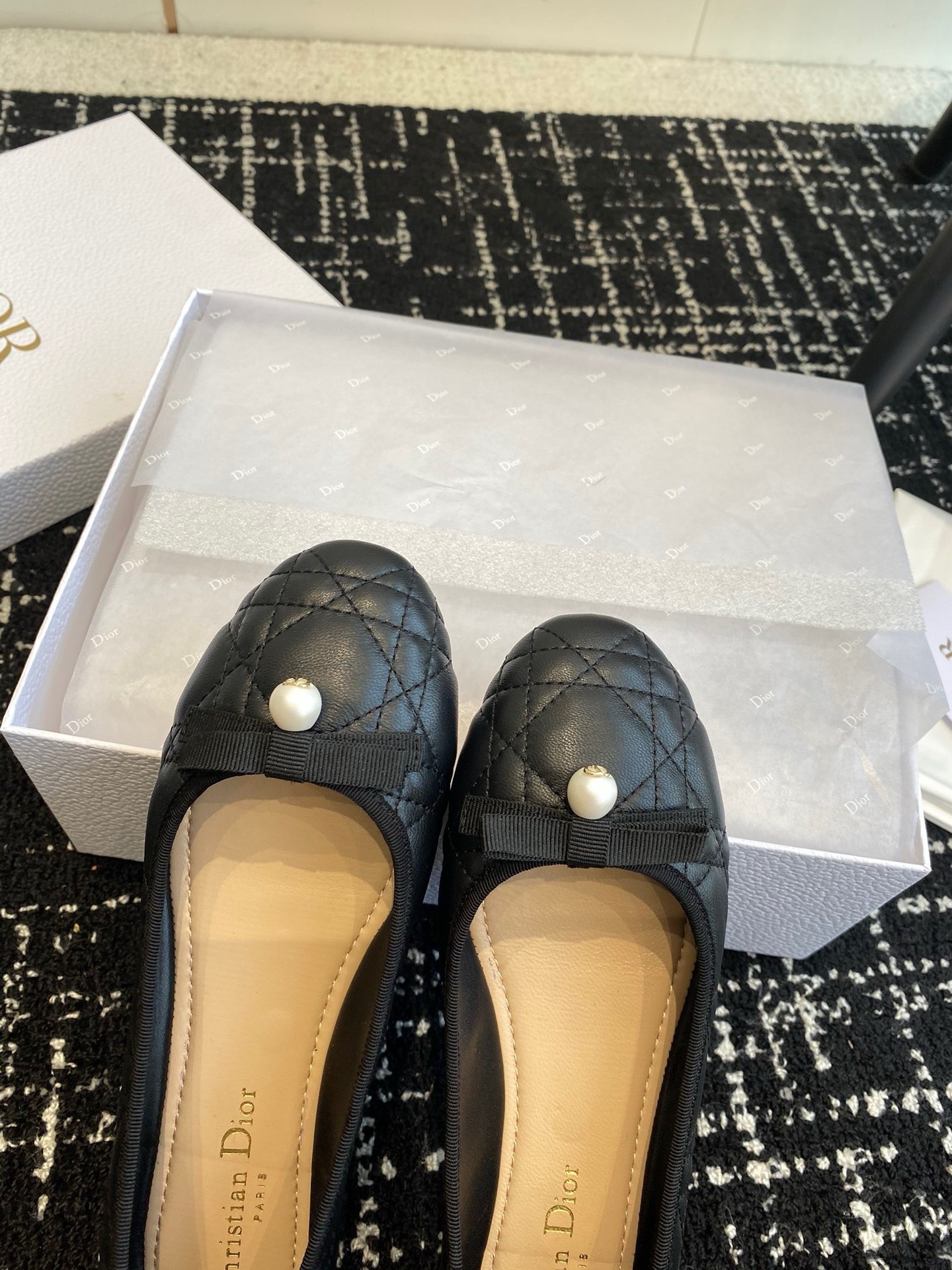 D*or ballerina flats in black quilted cannage calfskin