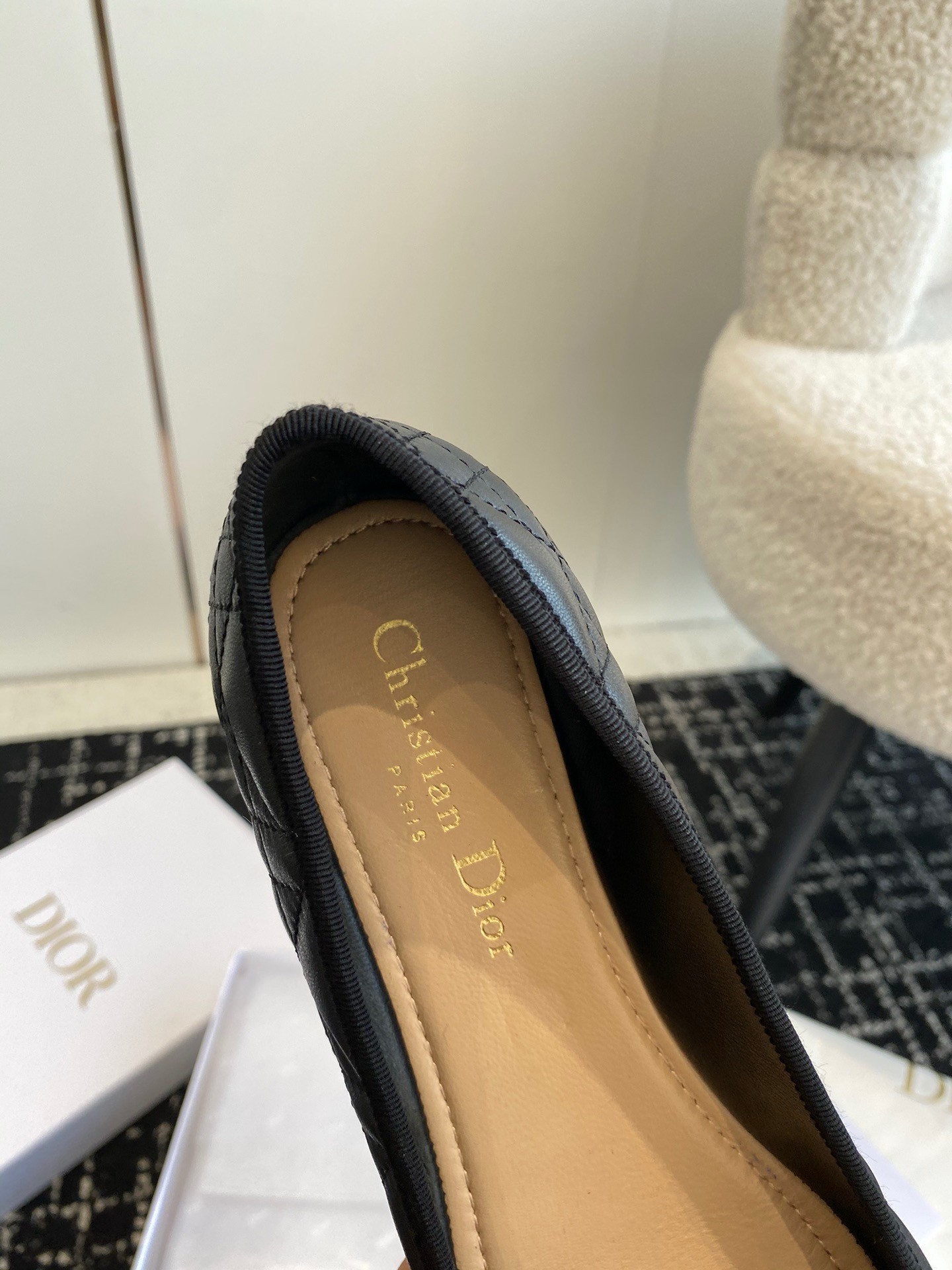 D*or ballerina flats in black quilted cannage calfskin