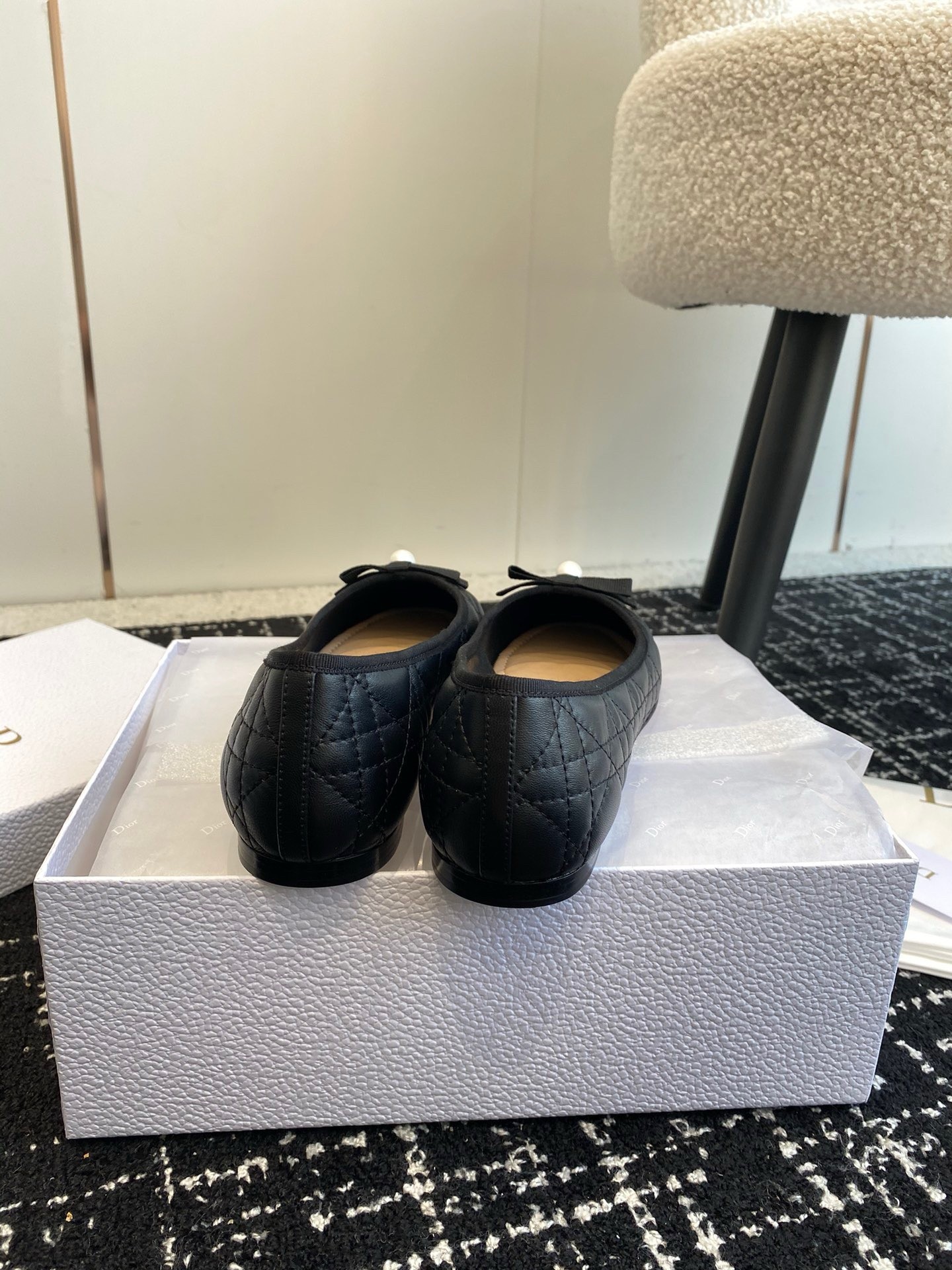 D*or ballerina flats in black quilted cannage calfskin