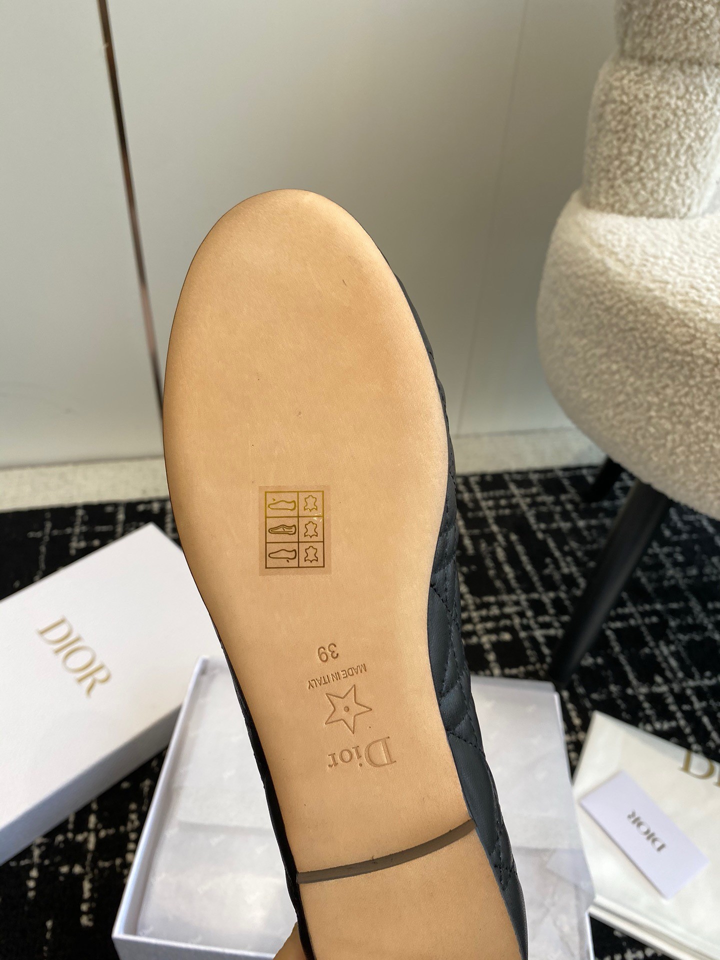 D*or ballerina flats in black quilted cannage calfskin