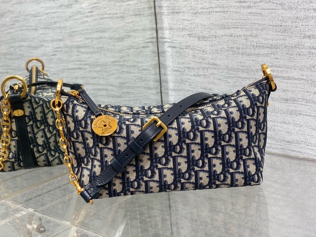 D*or D*orstar hobo bag with chain in blue oblique jacquard