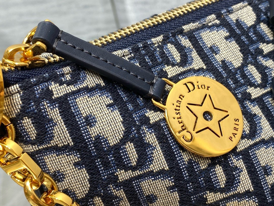 D*or D*orstar hobo bag with chain in blue oblique jacquard