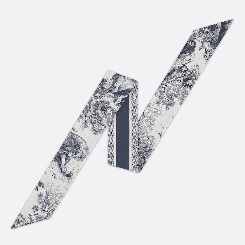 D*or toile de jouy sauvage mitzah scarf in blue silk twill