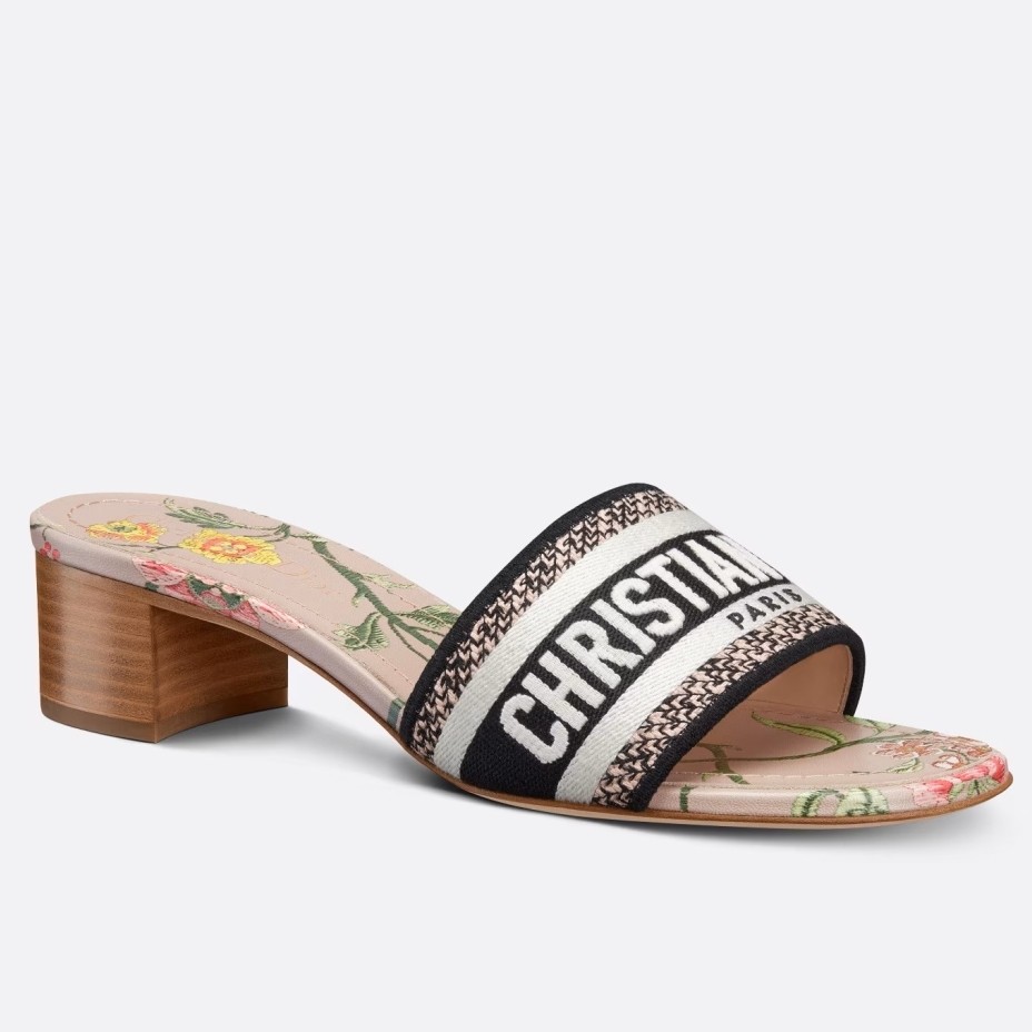 D*or dway heeled slides in powder petites fleurs embroidered cotton
