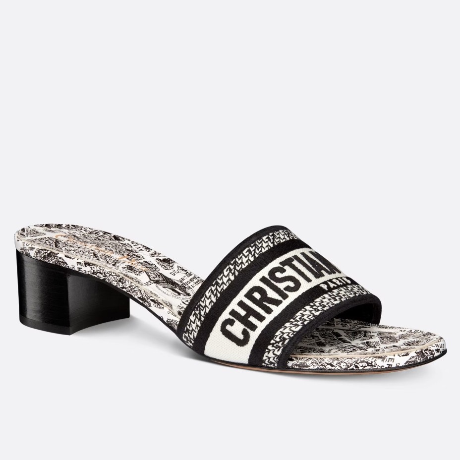D*or dway heeled slides in white plan de paris embroidered cotton