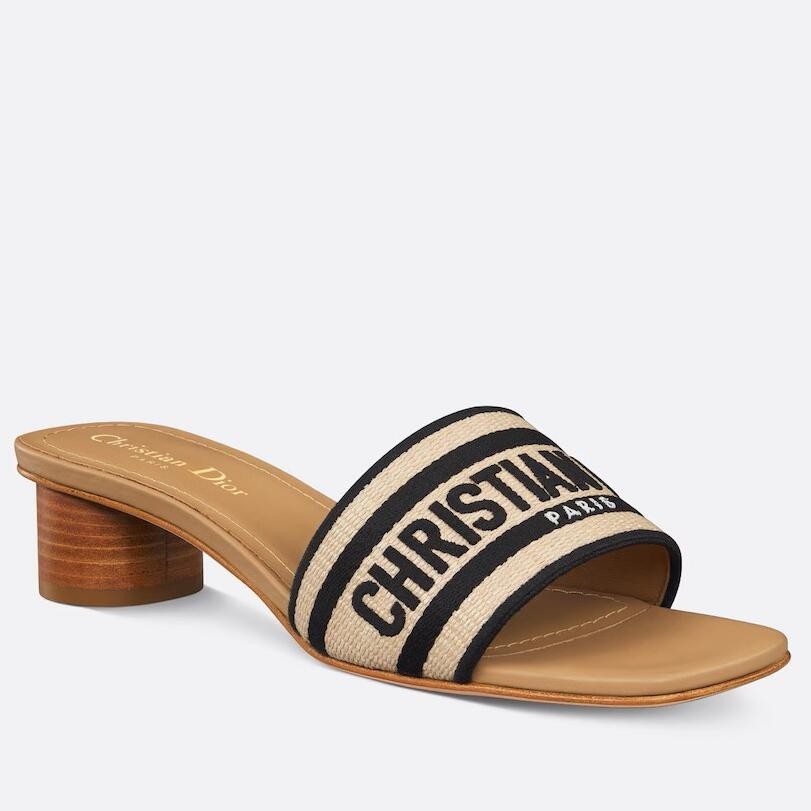 D*or dway heeled 35mm slides in natural raffia and embroidered cotton