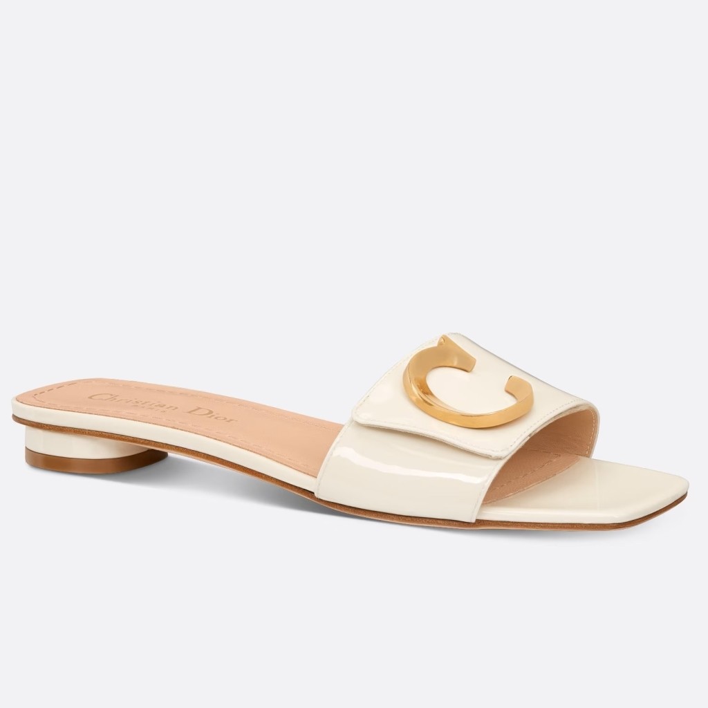 D*or c''est slides in white patent calfskin