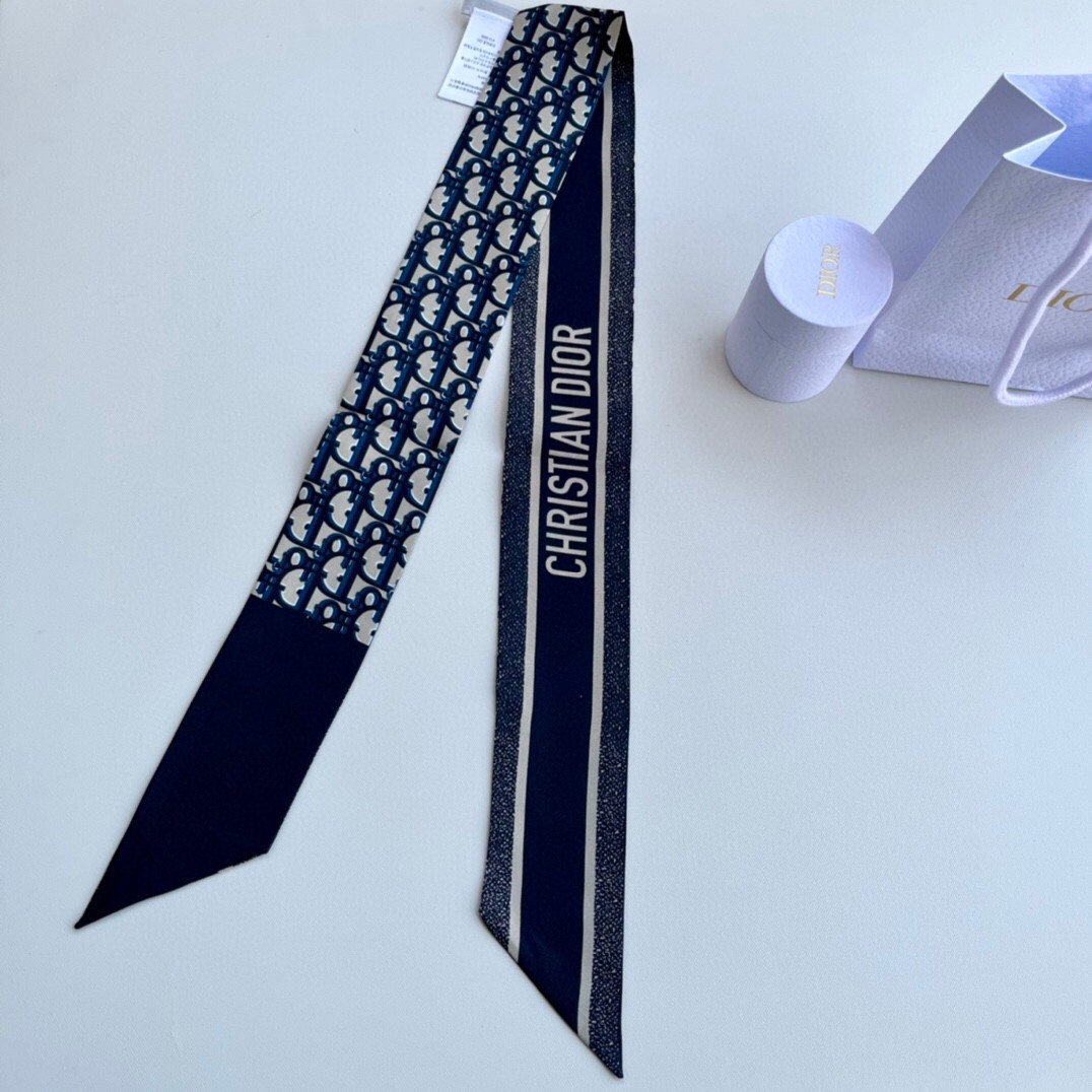 D*or oblique mitzah scarf in blue silk twill