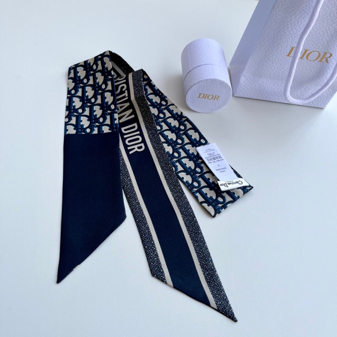 D*or oblique mitzah scarf in blue silk twill