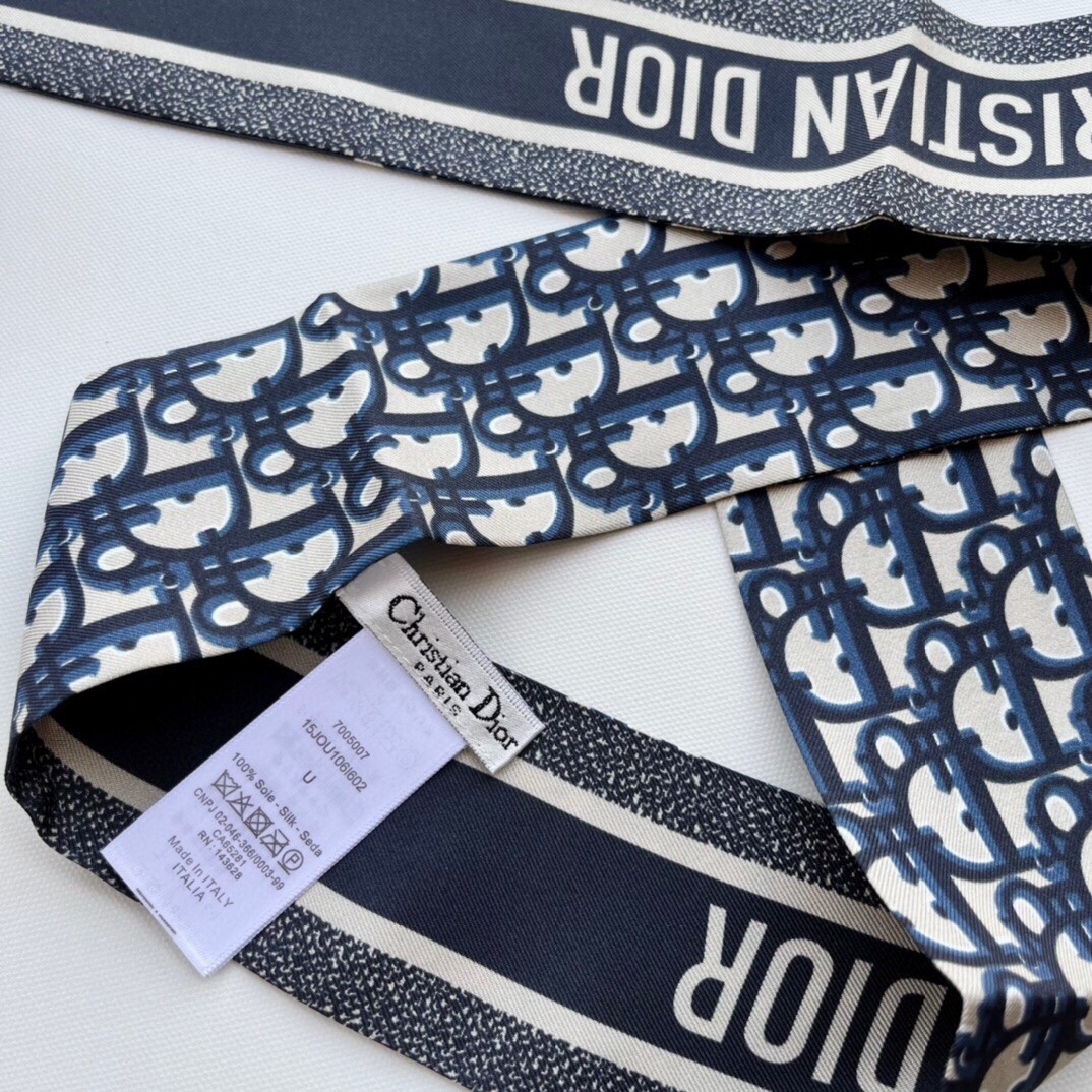 D*or oblique mitzah scarf in blue silk twill