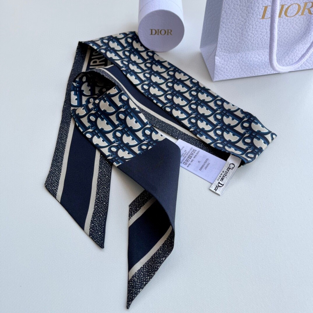 D*or oblique mitzah scarf in blue silk twill