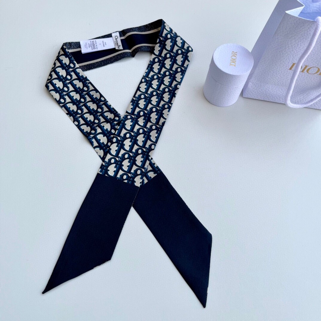D*or oblique mitzah scarf in blue silk twill
