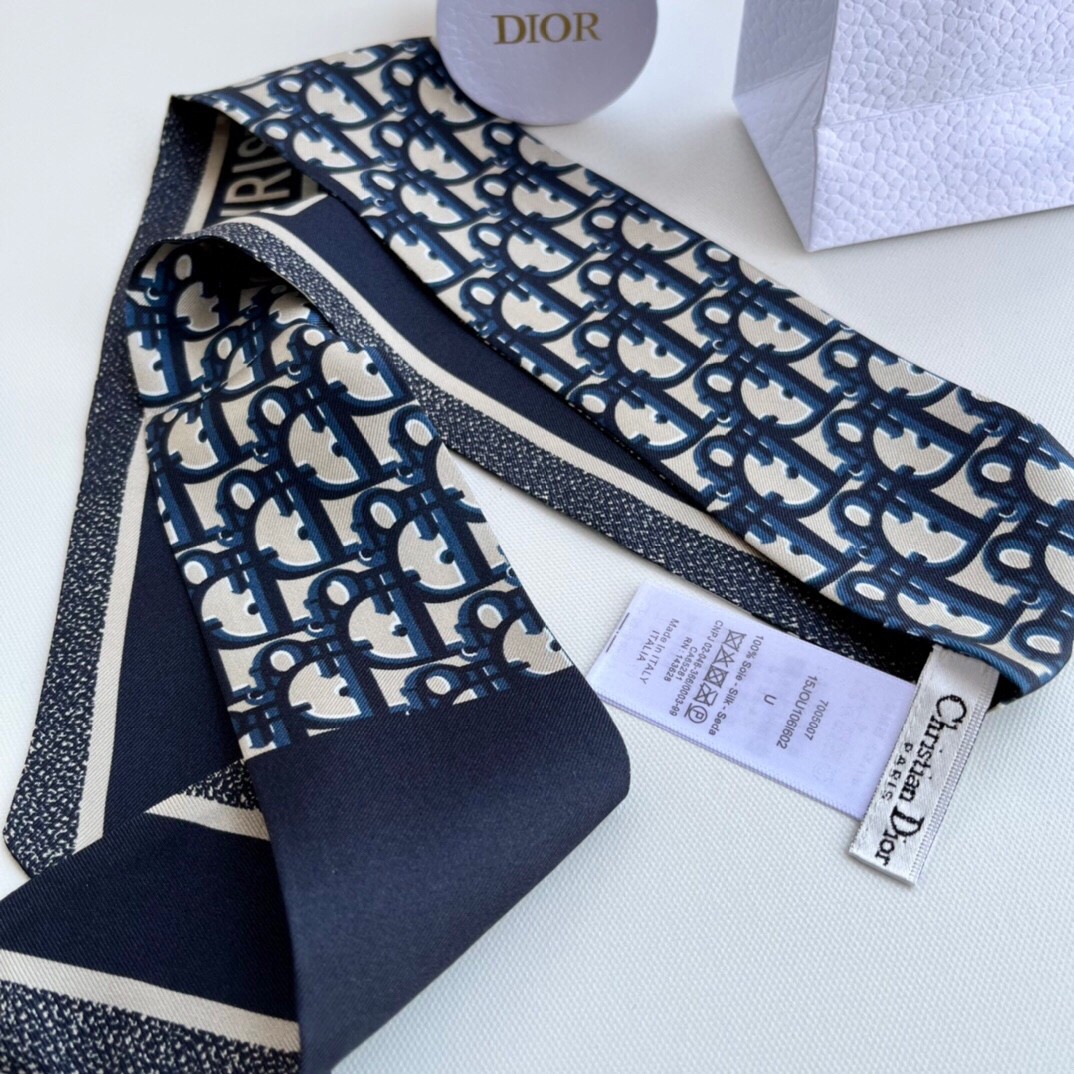 D*or oblique mitzah scarf in blue silk twill